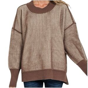 Striped Brown Crew Neck Sweater